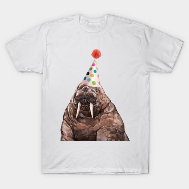 Moody Walrus with Party Hat T-Shirt by bignosework